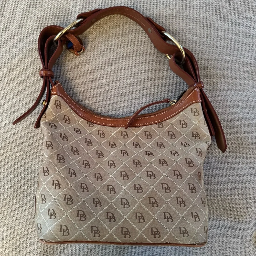 Vintage Dooney & Bourke Canvas & Leather Hobo Shoulder Bag Equestrian Style